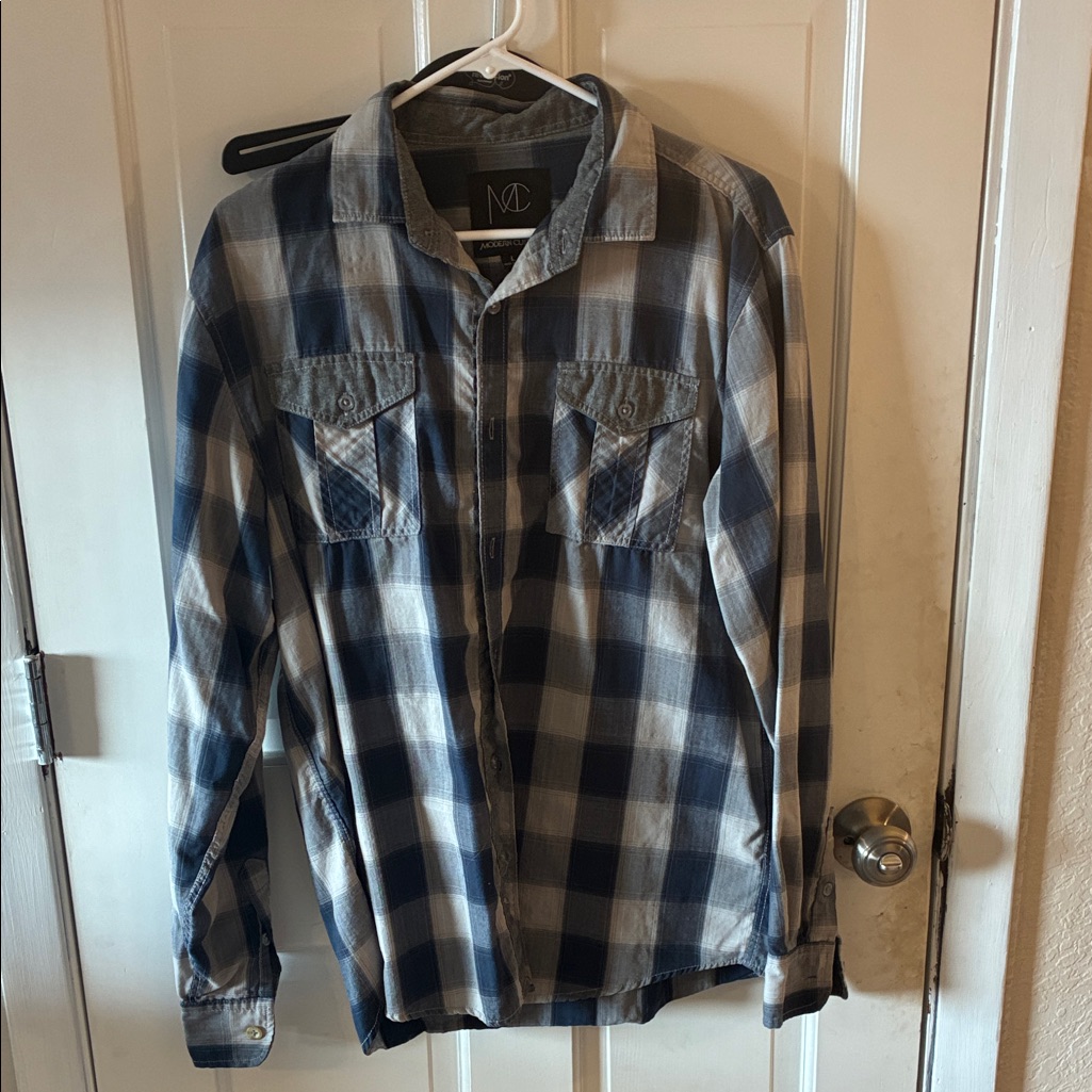 Mens Blue And White Plaid ButtonDown Shirt Modern Culture Brand